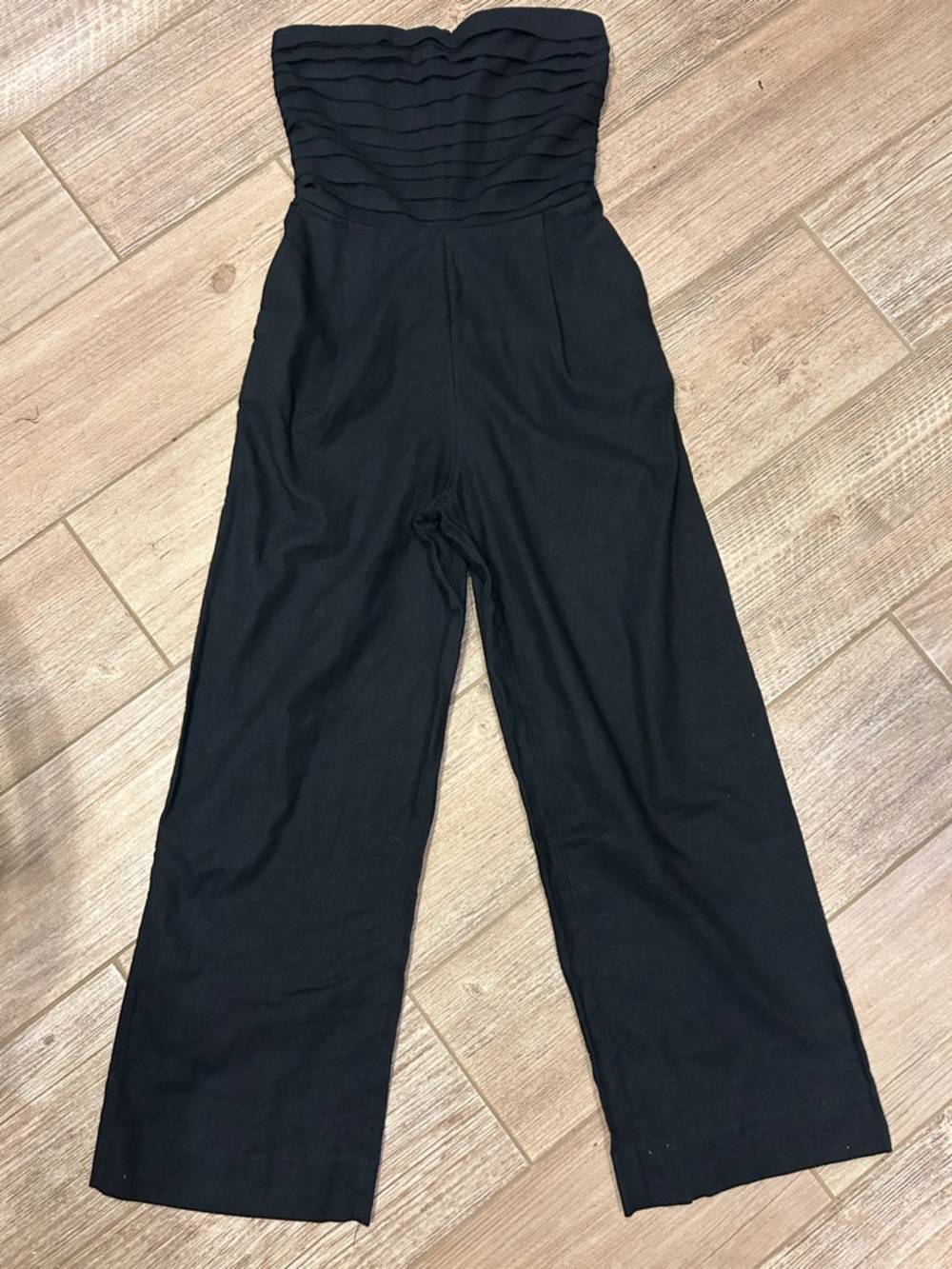 Abercrombie & Fitch Black Strapless Wide-Leg Jumpsuit- Linen and Cotton Blend - Picture 7 of 16